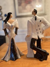 VTG 1980s Neo Deco Ceramic Man and Women Large 18”T Figurines Sculptures. picture