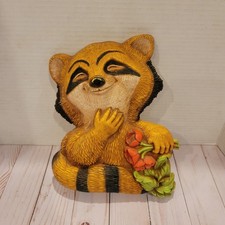 Homco Vintage 1970 MCM Raccoon Flower Wall Hanging Decor USA picture