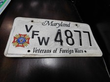 Maryland License Plate Tag MD VFW 4877 Veterans Of Foreign Wars picture