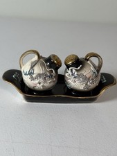 Dragonware Hand Painted Salt Pepper Shakers With Tray picture