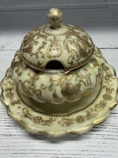 Antique Nippon Hand Painted Porcelain Biscuit Cracker Jar Lid Underplate picture