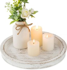 Round White Wood Decorative Tray Rustic Farmhouse for Coffee Table Candle picture