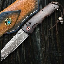 Premium Damascus Folding Knife – 67-Layer VG10 Tanto Blade, Ebony Wood Handle picture