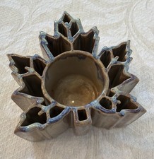 Candle Pots Maple Leaf Candleholder By Bay Pottery Brown And Blue 4.5 Inch picture