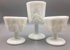Lot 3 Milk Glass Grape Paneled Dessert/Sherbet Cups & Wine/Water Goblet Vintage picture