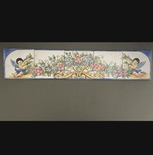 Spanish Ceramic Tiles Cherub Floral Hand Painted 1994 Vintage 5 3/4
