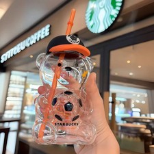Starbucks Soccer Bearista Glass Cup 585ml Baseball Cap Football Bear Straw Cup picture