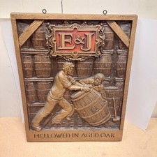 Vintage E&J Brandy Alcohol Liquor Sign Mellowed In Aged Oak 23x19 Bar Pub Advert picture