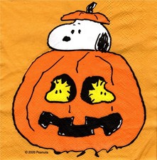 (2) Paper Beverage Napkins for Decoupage/Mixed Media - Peanuts Halloween snoopy picture