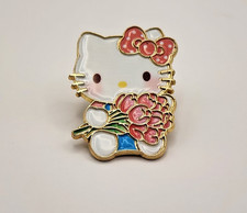 Cute Hello Kitty With Pink Flowers Collectible Enamel Lapel Brooch Hat Pin picture