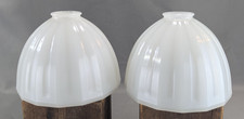 TWO Camphor Clam Broth Glass Pendant Ribbed Shades Industrial 7 3/4