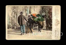 Rare Occupational 1800s Street Photo ~ Italian Grocer & Donkey Italy CDV Color picture