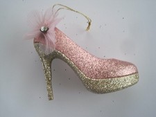Pink Shoe Ornament Rose Pink Gold Glitter Flower Rhinestone High Heel Plastic 4