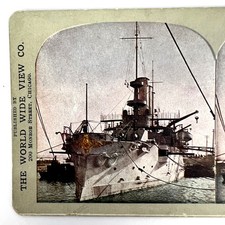 USS Maine Battleship World Wide View Co Antique Stereoview Photo Card Warship picture