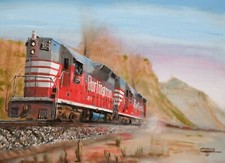 Original Oil Painting Railroad Train Burlington CB&Q   American Artist picture