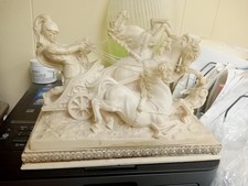 Vintage Amilcare Santini Roman Chariot Figurine With 4 Horses And Reigns  picture