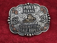 X~Treme Rodeo Champion☆Calf Roping☆2003☆ TROPHY BUCKLE☆Post Texas☆RARE☆827 picture