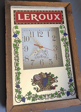 Vintage Leroux Liqueurs Advertising Mirror Clock Wood Frame Sign Barware WORKS picture