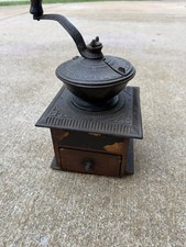 Antique Arcade Crystal Cast Iron Coffee Grinder W/ Original Drawer Works Great picture