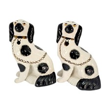 Vintage Staffordshire Spaniel Dogs Pair Made in England Gold Lustre 9.25