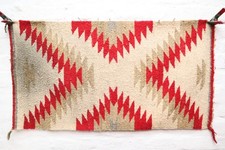 Vintage Navajo Rug Textile Native American Indian EYE Dazzler Weaving 35x19 ATQ+ picture