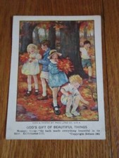 Berean Lesson Pictures 1926 Eccles. 3:11 Children Gathering Fall Leaves PRETTY picture