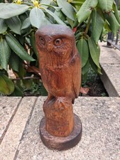 11 INCH ANTIQUE HAND CARVED OWL WOOD ONE OF A KIND AMAZING UNIQUE picture