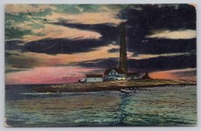 Boon Island Lighthouse York ME Maine Vintage Postcard 1912 Sunset View picture