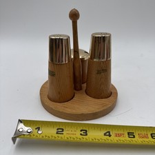 1960s Vintage Mid Century Modern MCM Wooden Salt Pepper Shaker Sugar Set HTF A1 picture