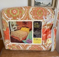 Vintage 70s Bedding JCP Fashion Manor Seville Mod Design Full Size Blanket NOS picture