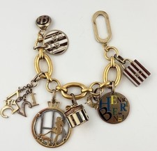 Henri Bendel Gold Tone Chunky Charm Bracelet Striped Shopping Bag Woman Logo picture