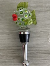 Murano Art Glass Bottle Stopper Green Handblown Blowfish Twos Company  VA Bene  picture