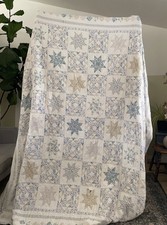 Vintage Patchwork Star Quilt Blue Floral Cottage King 96x102 picture