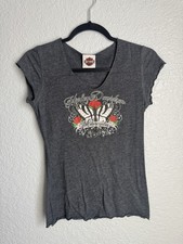 Harley-Davidson Motorcycles Gray Butterfly Rose Graphic T-Shirt Size S picture