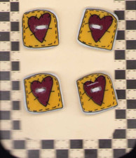 Lot of 4 Vintage Ceramic Buttons on original card Hearts Red Yellow Black picture