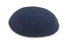 Sabbath Hand Made Knitted Jewish Kippah Yarmulke Kippas Made Israel. Dark blue picture