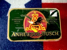 Vintage 1996 Anheuser-Busch Embossed Metal Collector Tin 10 Card Set Budweiser picture