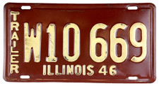 Vintage Illinois 1946 Trailer License Plate W 10 669 Garage Airstream Garage picture