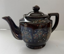 Japanese Moriage Terra Cotta hand painted TEAPOT redware picture