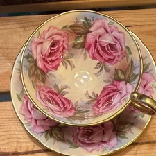 Rare Vintage Aynsley Teacup And Saucer 13 Cabbage Rose Design picture