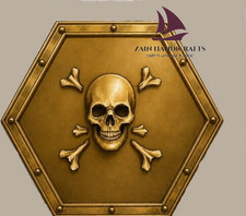 ZAIN Handmade Golden Skull Hexagonal Metal Shield Medieval Gothic Wall Decor picture