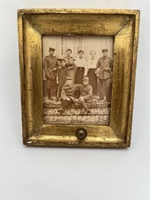 Antique WWI Era Military Soldiers & Family Sepia Photo In Gilt Wood Frame 5”x4” picture