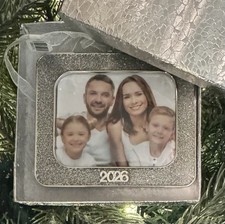 2026 Harvey Lewis Silver Family Picture Frame Christmas Ornament w Fine Crystal picture