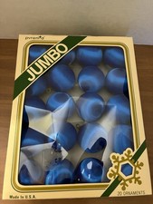 20 Vintage Pyramid Jumbo Blue Satin Sheen Ball Christmas Ornaments USA EUC picture