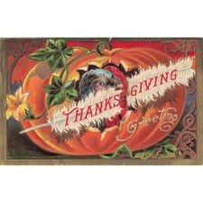 Vintage 1909 Thanksgiving Greeting Postcard Turkey Pumpkin Embossed Series No 3 picture