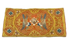 Antique Chinese Silk Embroidery Panel Birds & Lotus with Goldwork Silk 19th C picture