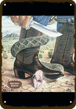 1980 NOCONA BOOTS Cowboy & Rattlesnake VintageLook DECORATIVE REPLICA METAL SIGN picture