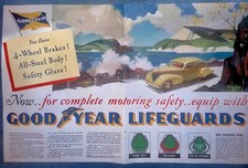 1938 Goodyear Tires Vintage Color Center-Spread Uncut Ad 