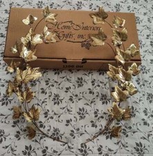 Home Interiors Gold Metal Ivy Leaves Wall Sculpture Hanging Set of 2 Vintage NEW picture