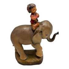 ANRI Juan Ferrandiz Wood Carved Figurine Boy on Elephant Hand Painted picture